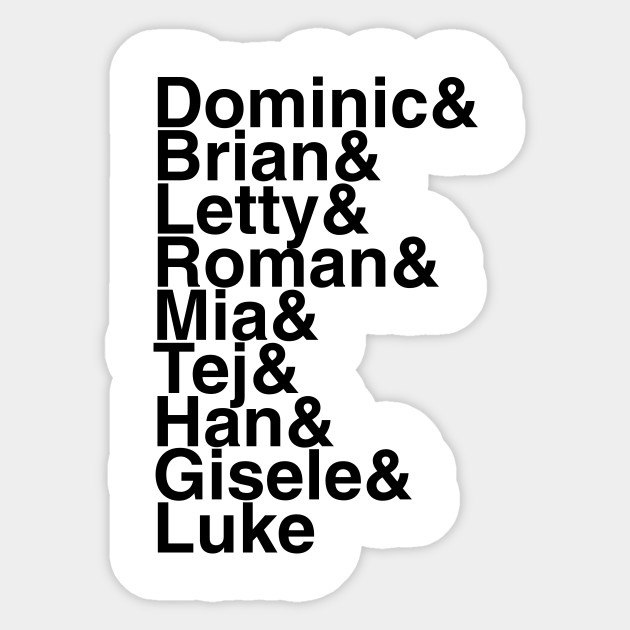 Fast and Furious Helvetica List